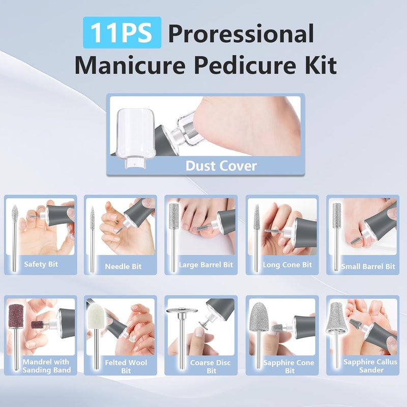 VFD Electric Nail File Drill, Cordless 2000 mAh Rechargeable Nail Filer Electric, Portable Nail Dril 10 Speeds Professional Machine Drill for Nails Acrylic Manicure and Thick Toenails Grinder - Image 5